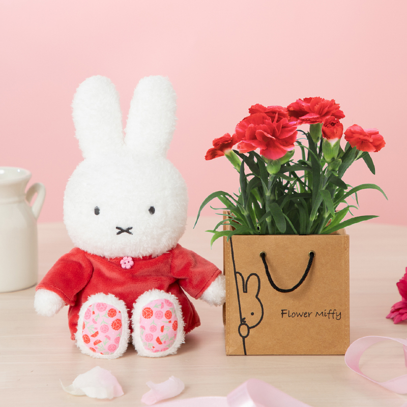 ミッフィー 母の日 花かご ぬいぐるみ miffy セキグチ 赤ドレス 花かご ほわほわぬいぐるみ_